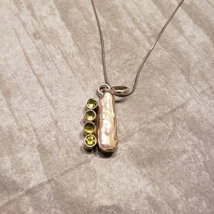 Peridot and Biwa Pearl necklace